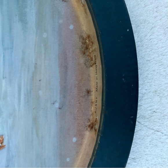 Vintage Winter Geece Goose Blue Bows Platter Round Tin - Picture 5 of 6